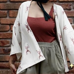 Women’s Cream Mexican Kimono With Cave Painting Inspired Print